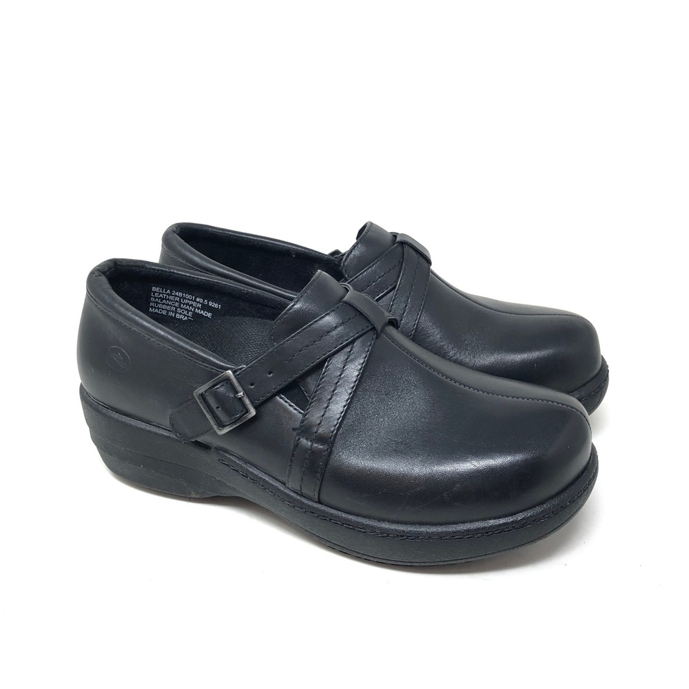 Abeo‎ Womens 9.5 Bella Leather Clogs Black Buckle Strap Orthopedic Shoes